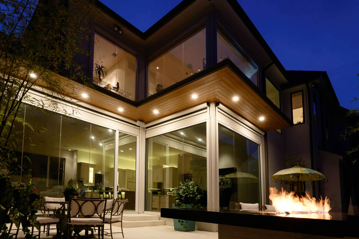 patio at night with screens